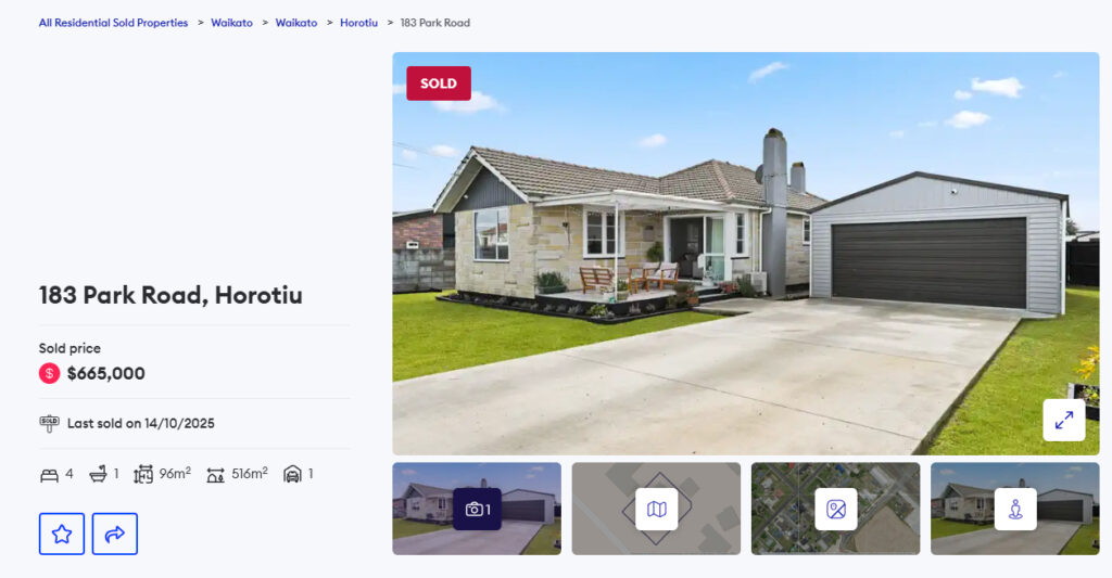screenshot of sold property in horotiu nz